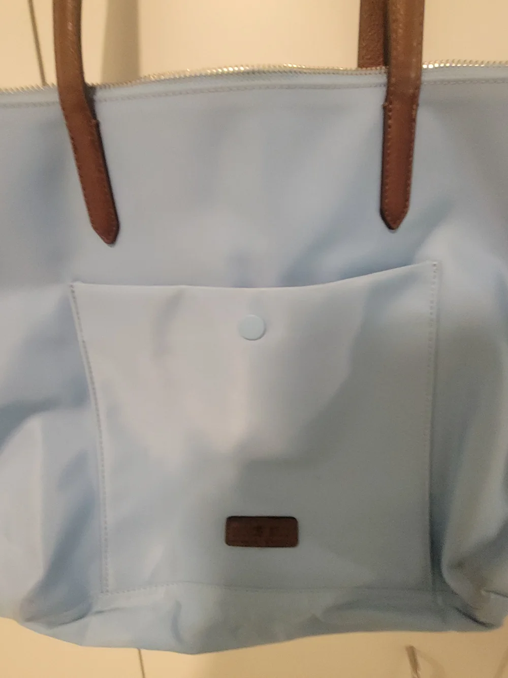 Lands' End Powder Blue Tote with Brown Straps